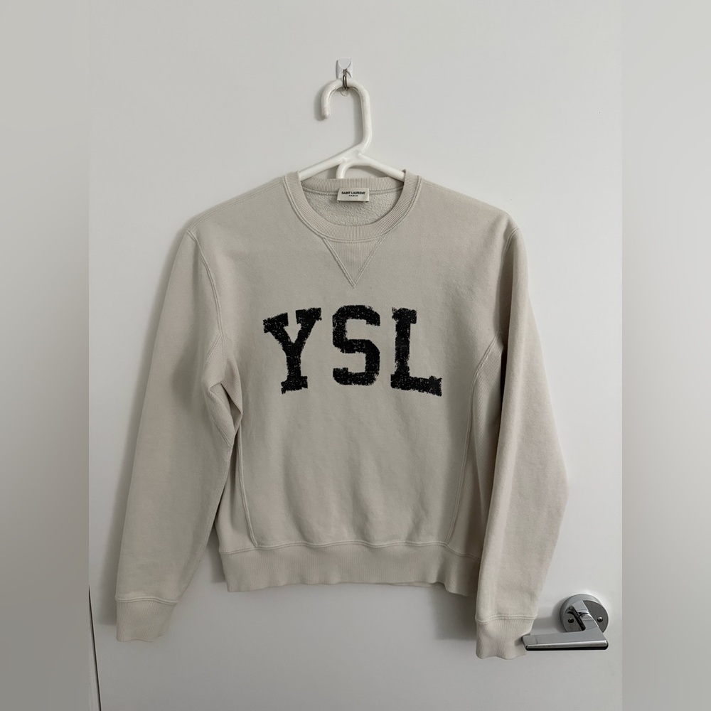 Saint Laurent Light Beige Logo Sweater size XS - Picture 3 of 4